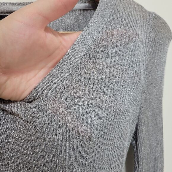 Esprit Silver Sparkle Ribbed V Neck Sweater - Picture 6 of 6